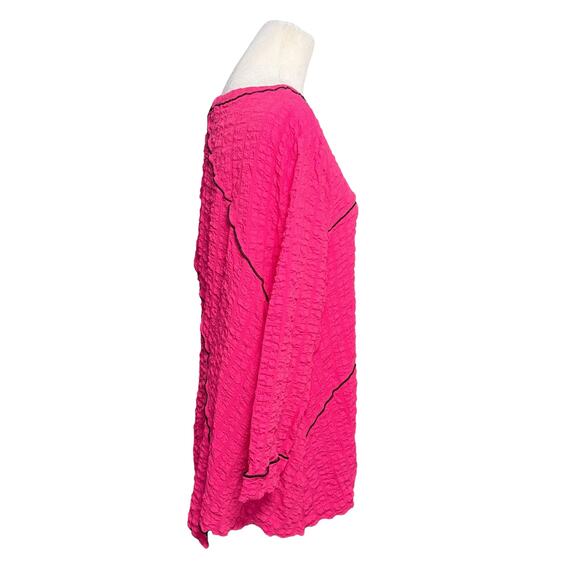 Ali Miles Blouse Women Medium Stretch Crinkle Gauze Hot Pink Artsy Flowy Fun Top - Picture 6 of 10